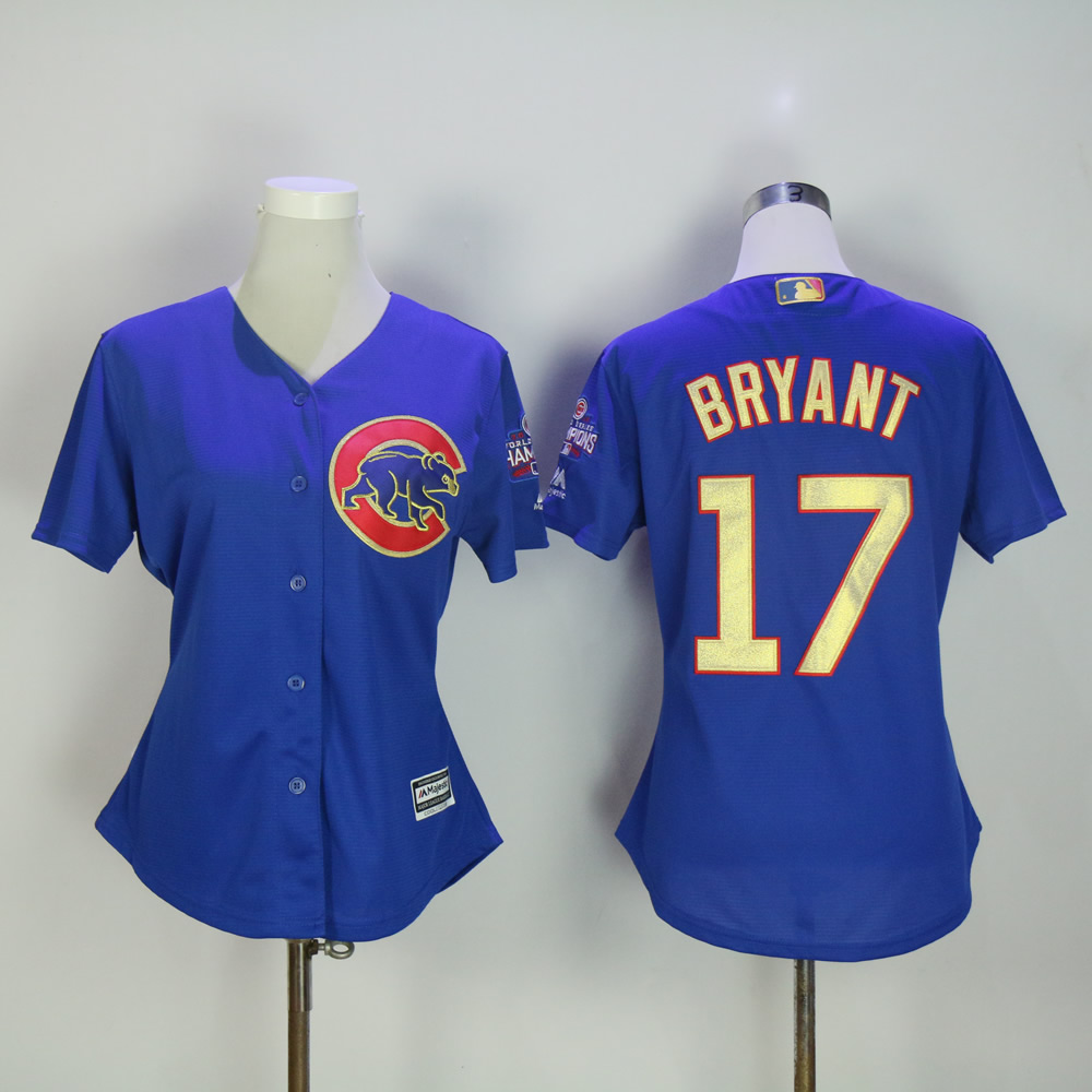 Women Chicago Cubs #17 Bryant Blue Champion MLB Jerseys